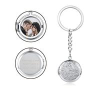 PiercingJak Porte-clés Médaillon Photo Personnalisé Graver Prénom Pendentif Ouvrant Porte-Photo Acier Inoxydable Rond Fleur Vintage Bijoux Cadeau Anniversaire Saint-Valentin-Garvure