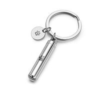 PiercingJak Porte-clés Patte de Chien Chat Pendentif Personnalisé Gravé Urne Cendres Funéraire Bouteille Recipient Ouvrir Keychain Trousseau Acier Inoxydable Souvenir Cadeau Femme Homme Gravure Argent