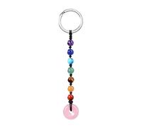 PiercingJak Porte-clés Pendentif Pierre Naturelle Porte Clef Chakra Pierre Precieuse Cercle Anneau Éternité de Vie Portection Bonheur Femme Homme Bijou Cadeau Anniversaire Noël (Quartz Rose)