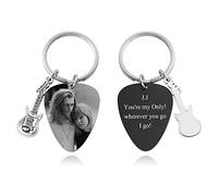 PiercingJak Porte-clés Personnalisé Photo Prénom Nom Texte Pendentif Médiators de Guitare Acier Inoxydable Porte Clef Guitare Bijoux Guitare Cadeau Homme Femme Musicien Guitariste