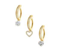 PiercingJak Set 3PCS Piercing Nombril Clicker Anneau Brillant Pavé CZ Femmes 14G Piercing Nombril Arcade Pendentif Zircon Coeur Ajouré Or 18K en Acier Chirurgical Boucle Clou de Ventre Courbé Inversé