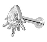PIERCINGLINE Labret en or 14 carats avec filetage intérieur en forme de gouttes de MOISSANIT + rayons de soleil en or 585 - Couleur or rose, or, argent
