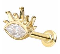 PIERCINGLINE Labret en or 14 carats avec filetage intérieur MOISSANIT OVALE + rayons de soleil en or 585 - Couleur or rose, doré, argenté