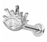 PIERCINGLINE Labret en or 14 carats avec filetage intérieur MOISSANIT OVALE + rayons de soleil en or 585 - Couleur or rose, doré, argenté