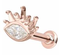 PIERCINGLINE Labret en or 14 carats avec filetage intérieur MOISSANIT OVALE + rayons de soleil en or 585 - Couleur or rose, doré, argenté