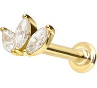 PIERCINGLINE Labret en or 18 carats avec filetage 0,8 mm diamant fleur de lotus 0,09 carat, taille au choix, 1 mm Stabstärke / 8 mm Stablänge, Or jaune, Diamant