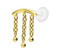 PIERCINGLINE Labret en PTFE avec filetage intérieur + embout en titane + 3 chaînes piercing oreille hidden hélix couleur et taille au choix, 1,2 mm Stabstärke / 8 mm Stablänge, Titane PTFE titane