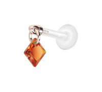 PIERCINGLINE Labret en PTFE avec filetage intérieur + embout en titane carré de cristal - Couleur or rose, transparent, noir, doré, argenté, Stablänge: 5mm | Stabstärke: 1,2mm, PTFE, titane, Cristal