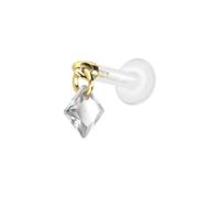 PIERCINGLINE Labret en PTFE avec filetage intérieur + embout en titane carré de cristal - Couleur or rose, transparent, noir, doré, argenté, Stablänge: 5mm | Stabstärke: 1,2mm, PTFE, titane, Cristal