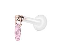 PIERCINGLINE Labret en PTFE avec filetage intérieur + embout en titane Crystal Loval - Couleur or rose, transparent, noir, or, argent, Stablänge: 5mm | Stabstärke: 1,2mm, PTFE, titane, Cristal