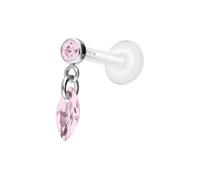 PIERCINGLINE Labret en PTFE avec filetage intérieur + embout en titane Crystal Loval - Couleur or rose, transparent, noir, or, argent, Stablänge: 6mm | Stabstärke: 1,6mm, PTFE, titane, Cristal
