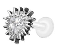 PIERCINGLINE Labret en PTFE avec filetage intérieur + embout en titane cœur en cristal + rayons solaires - Couleur or rose, transparent, noir, or, argent