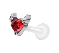 PIERCINGLINE Labret en PTFE avec filetage intérieur + embout en titane en forme de cœur de diable - Couleur or rose, transparent, noir, or, argent, Stablänge: 5mm | Stabstärke: 1,2mm, PTFE, titane