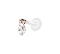 PIERCINGLINE Labret en PTFE avec filetage intérieur + embout en titane en forme de cœur en cristal - Couleur or rose, transparent, noir, or, argent, Stablänge: 5mm | Stabstärke: 1,2mm, PTFE, titane