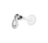 PIERCINGLINE Labret en PTFE avec filetage intérieur + embout en titane en forme de goutte en cristal - Couleur or rose, transparent, noir, or, argent, Stablänge: 5mm | Stabstärke: 1,2mm, PTFE, titane