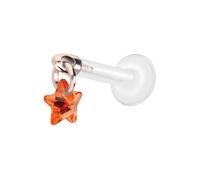PIERCINGLINE Labret en PTFE avec filetage intérieur + embout en titane - Étoile en cristal - Couleur or rose, transparent, noir, doré, argenté, Stablänge: 5mm | Stabstärke: 1,2mm, PTFE, titane