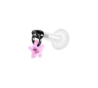 PIERCINGLINE Labret en PTFE avec filetage intérieur + embout en titane - Étoile en cristal - Couleur or rose, transparent, noir, doré, argenté, Stablänge: 5mm | Stabstärke: 1,2mm, PTFE, titane