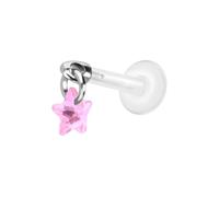 PIERCINGLINE Labret en PTFE avec filetage intérieur + embout en titane - Étoile en cristal - Couleur or rose, transparent, noir, doré, argenté, Stablänge: 5mm | Stabstärke: 1,2mm, PTFE, titane