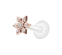 PIERCINGLINE Labret en PTFE avec filetage intérieur + embout en titane fleur en cristal - Couleur or rose, transparent, noir, or, argent, Stablänge: 5mm | Stabstärke: 1,2mm, PTFE, titane, Cristal