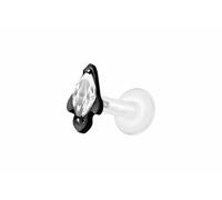 PIERCINGLINE Labret en PTFE avec filetage intérieur + embout en titane fusée en cristal - Couleur or rose, transparent, noir, or, argent, Stablänge: 5mm | Stabstärke: 1,2mm, Titane PTFE, Cristal