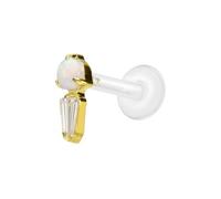 PIERCINGLINE Labret en PTFE avec filetage intérieur + embout en titane opale synthétique + rectangle en cristal - Couleur or rose, transparent, noir, or, blanc, argenté, Stablänge: 5mm | Stabstärke