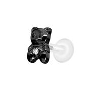PIERCINGLINE Labret en PTFE avec filetage intérieur + embout en titane - Ours en peluche - Couleur or rose, transparent, noir, doré, argenté, Stablänge: 9mm | Stabstärke: 1,2mm, PTFE, titane, Cristal
