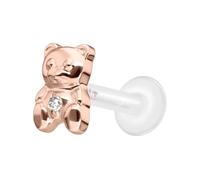 PIERCINGLINE Labret en PTFE avec filetage intérieur + embout en titane - Ours en peluche - Couleur or rose, transparent, noir, doré, argenté, Stablänge: 9mm | Stabstärke: 1,2mm, PTFE, titane, Cristal