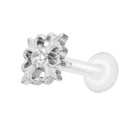 PIERCINGLINE Labret en PTFE avec filetage intérieur + embout en titane trèfle - Couleur or rose, transparent, noir, doré, argenté, Stablänge: 5mm | Stabstärke: 1,2mm, PTFE, titane, Cristal