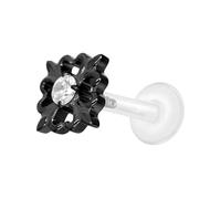 PIERCINGLINE Labret en PTFE avec filetage intérieur + embout en titane trèfle - Couleur or rose, transparent, noir, doré, argenté, Stablänge: 5mm | Stabstärke: 1,2mm, PTFE, titane, Cristal