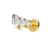 PIERCINGLINE Labret en titane avec 3 gouttes de cristal serties de strass - Couleur or rose, noir, or, argent, Stablänge: 8mm | Stabstärke: 1,2mm, Titane, Cristal