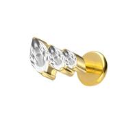 PIERCINGLINE Labret en titane avec 3 gouttes de cristal serties de strass - Couleur or rose, noir, or, argent, Stablänge: 10mm | Stabstärke: 1mm, Titane, Cristal