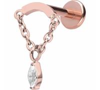PIERCINGLINE Labret en titane avec arc push-fit + chaîne + gouttes en cristal - Couleur or rose, noir, or, argent, Länge: 8mm | Stärke: 1,2mm | Disc: 11,5 x 21mm, Titane, Cristal
