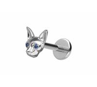 PIERCINGLINE Labret en titane avec chat push-fit - Doré et argenté, Stablänge: 10mm | Stabstärke: 1mm, Titane, Cristal