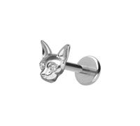 PIERCINGLINE Labret en titane avec chat push-fit - Doré et argenté, Stablänge: 6mm | Stabstärke: 1mm, Titane, Cristal