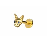 PIERCINGLINE Labret en titane avec chat push-fit - Doré et argenté, Stablänge: 9mm | Stabstärke: 1,2mm, Titane, Cristal