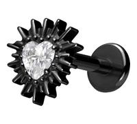PIERCINGLINE Labret en titane avec cœur en cristal Push Fit + rayons de soleil - Or rose, noir, doré, argenté