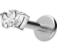 PIERCINGLINE Labret en titane avec filetage intérieur | 3 gouttes de cristal | Piercing pour lèvre, nez, oreille, hélix | Couleur et taille au choix, 1,2 mm x 7 mm, Titane (grade 23)