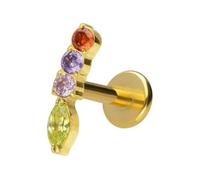 PIERCINGLINE Labret en titane avec filetage intérieur de 0,9 mm, arc en cristal coloré, 1,2 mm Stabstärke / 6 mm Stablänge, Titane