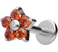 PIERCINGLINE Labret en titane avec filetage intérieur de 0,9 mm, fleur en cristal, 1,2 mm Stabstärke / 6 mm Stablänge, Titane