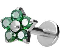 PIERCINGLINE Labret en titane avec filetage intérieur de 0,9 mm, fleur en cristal, 1,2 mm Stabstärke / 6 mm Stablänge, Titane