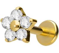 PIERCINGLINE Labret en titane avec filetage intérieur de 0,9 mm, fleur en cristal, 1,2 mm Stabstärke / 6 mm Stablänge, Titane