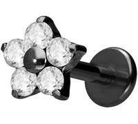 PIERCINGLINE Labret en titane avec filetage intérieur de 0,9 mm, fleur en cristal, 1,2 mm Stabstärke / 6 mm Stablänge, Titane