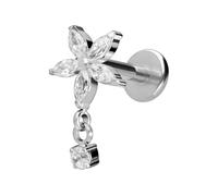PIERCINGLINE Labret en titane avec filetage intérieur de 0,9 mm, fleur en cristal + cristal, 1,2 mm Stabstärke / 6 mm Stablänge, Titane