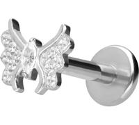 PIERCINGLINE Labret en titane avec filetage intérieur + embout en titane - Papillon en cristal - Piercing oreille, hélix, tragus, nez, couleur et taille au choix, Titane