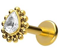 PIERCINGLINE Labret en titane avec filetage intérieur - Gouttes de cristal - Piercing pour lèvre, nez, oreille, hélix - Couleur et taille au choix