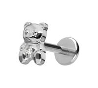 PIERCINGLINE Labret en titane avec ours en peluche Push Fit - Couleur or rose, noir, or, argent, Stablänge: 9mm | Stabstärke: 1,2mm, Titane, Cristal