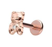 PIERCINGLINE Labret en titane avec ours en peluche Push Fit - Couleur or rose, noir, or, argent, Stablänge: 9mm | Stabstärke: 1,2mm, Titane, Cristal