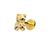 PIERCINGLINE Labret en titane avec ours en peluche Push Fit - Couleur or rose, noir, or, argent, Stablänge: 9mm | Stabstärke: 1,2mm, Titane, Cristal