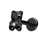 PIERCINGLINE Labret en titane avec ours en peluche Push Fit - Couleur or rose, noir, or, argent, Stablänge: 9mm | Stabstärke: 1,2mm, Titane, Cristal