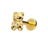 PIERCINGLINE Labret en titane avec ours en peluche Push Fit - Couleur or rose, noir, or, argent, Stablänge: 8mm | Stabstärke: 1,2mm, Titane, Cristal